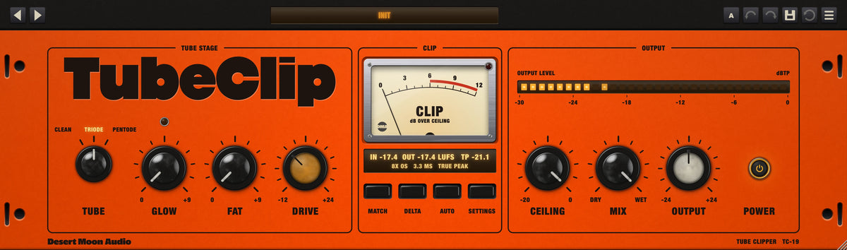 TubeClip panel, with its controls numbered