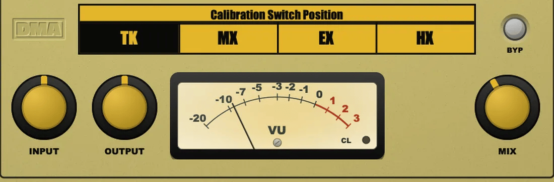 The calibration chart stepping TK, MX, EX, HX while the VU and MIX respond