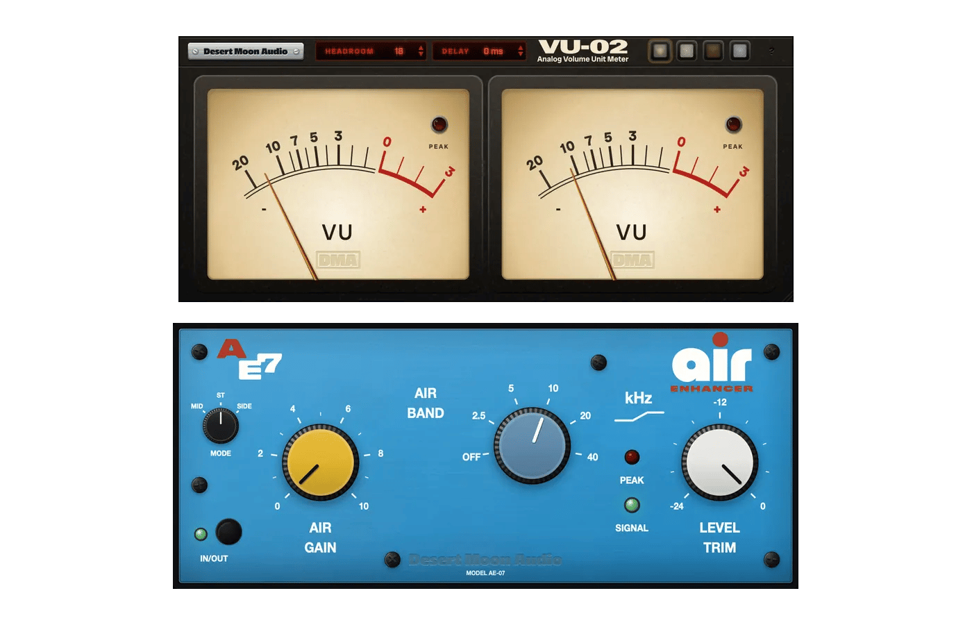 The starter pairings from the quickstart — meters and air, cassette and tape, effects, reverbs, and the loud end