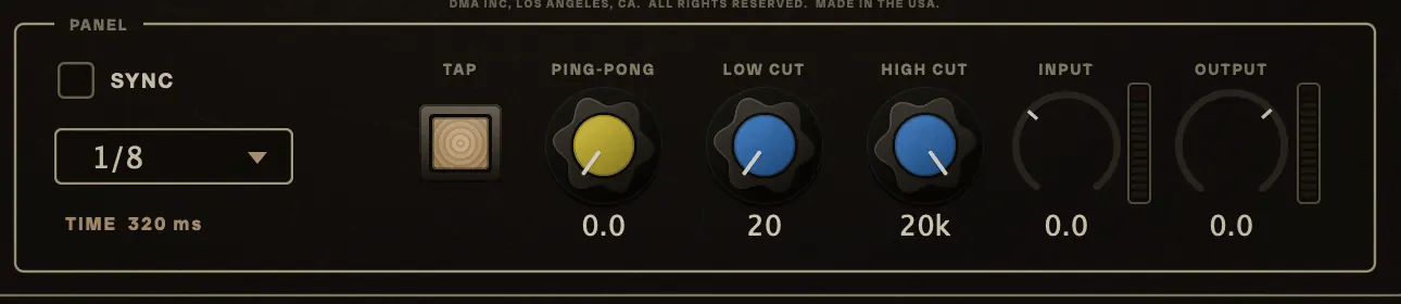 The panel section with tempo sync engaged, divisions stepping and Ping-Pong rising