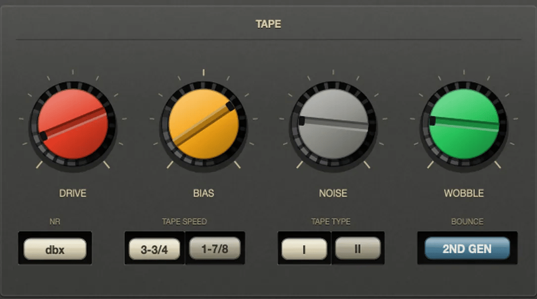The Tape section stepping through tape types, speeds and drive settings