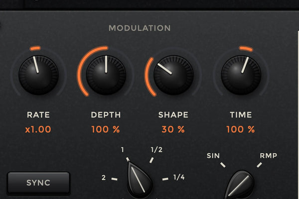 Desert D RATE, DEPTH, SHAPE and TIME knobs with SYNC, DIVISION and WAVE