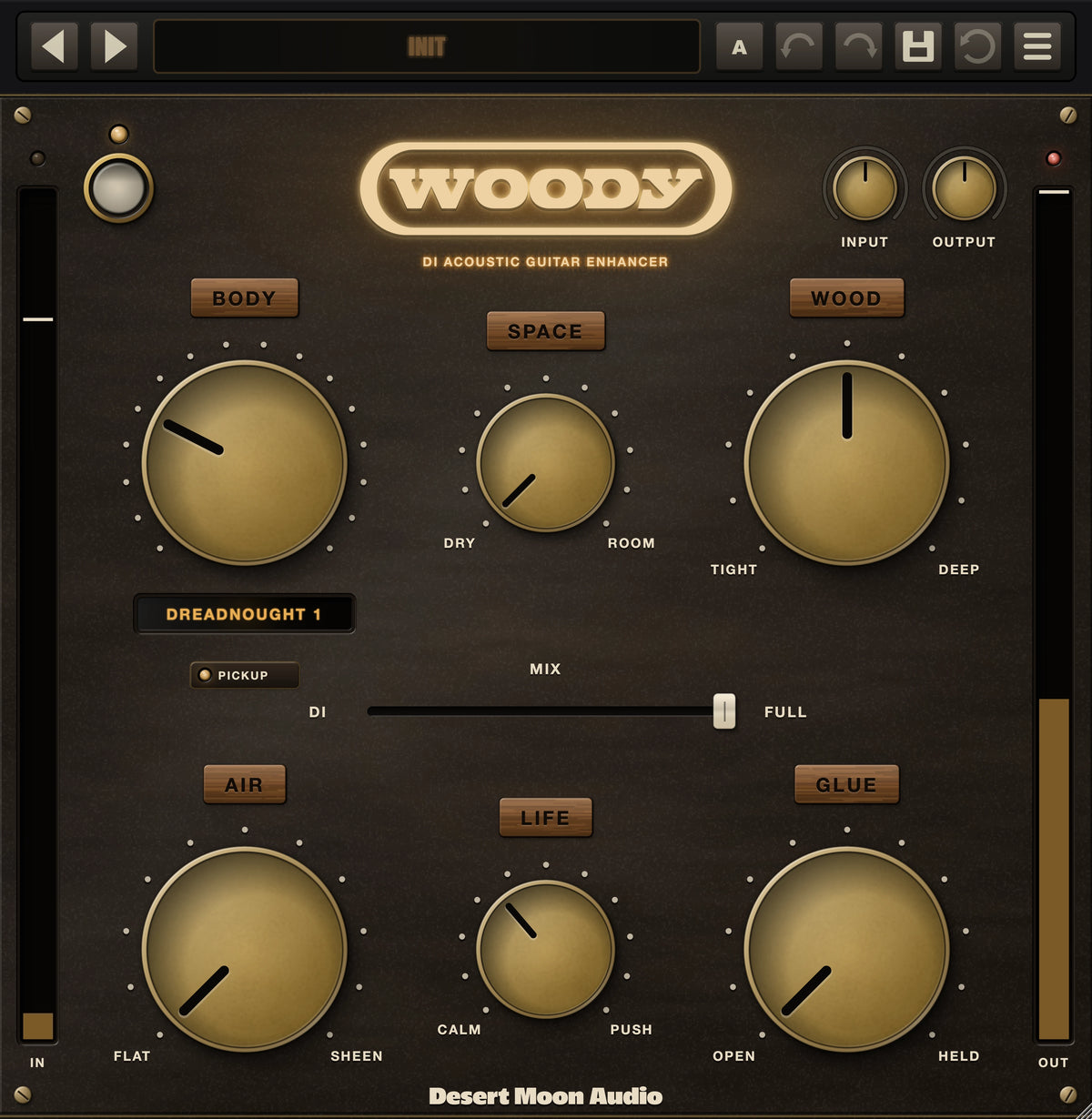 Woody panel, with its controls numbered